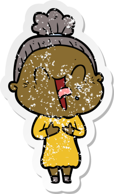 Bir insan tarafından çizilmiş mutlu, yaşlı bir kadının sıkıntılı çıkartması.