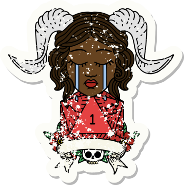 Retro Dövme Biçimi Ağlama Ağlama Doğal bir D20 zar atışıyla bir insan tarafından çizilmiş