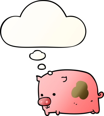 Bir insan tarafından çizilmiş, düşünce baloncuklu çizgi film domuzu.