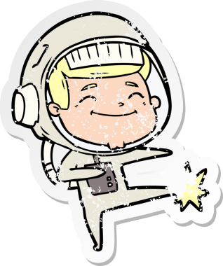 Bir insan tarafından çizilmiş mutlu bir astronotun sıkıntılı çıkartması.
