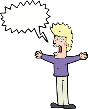 Bir insan tarafından çizilmiş, konuşma balonuyla dehşete düşmüş bir adam.