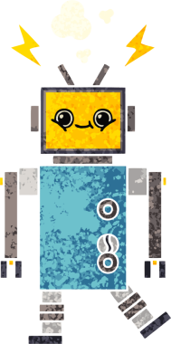 Bir insan tarafından çizilmiş bir robotun retro çizim tarzı karikatürü