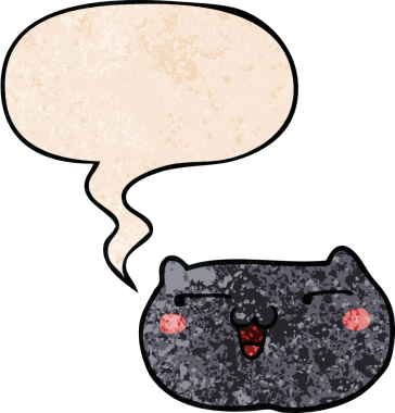 bir insan tarafından çizilmiş eski moda bir konuşma baloncuğu ile çizgi film kedisi yüzü