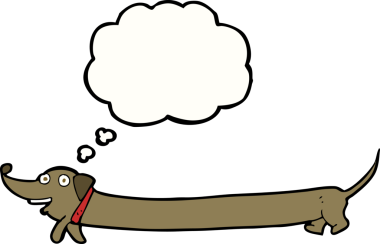 Bir insan tarafından çizilmiş düşünce baloncuklu çizgi film dachshund 'u