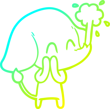 Bir insanın çizdiği suyu püskürten şirin bir filin soğuk eğimli çizgisi.