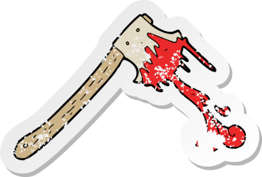 Bir insan tarafından çizilmiş kanlı bir baltanın gerilimli çıkartması.