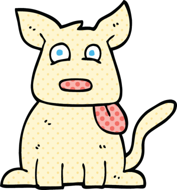 Bir insan tarafından çizilmiş çizgi roman tarzı mutlu bir köpek.