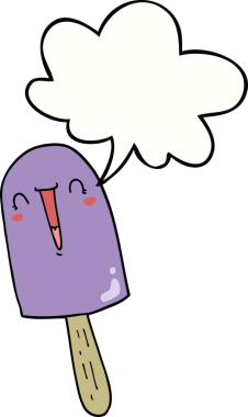 Bir insan tarafından çizilmiş, mutlu buz lolipoplu bir çizgi film.