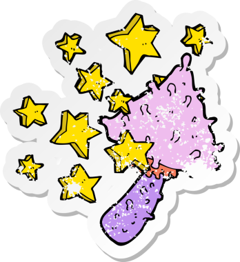 Bir insan tarafından çizilmiş sihirli bir mantar karikatürünün geriletilmiş yapıştırması.