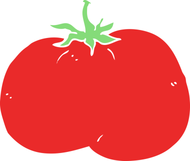 Bir insan tarafından çizilmiş düz renkli çizgi film domatesi