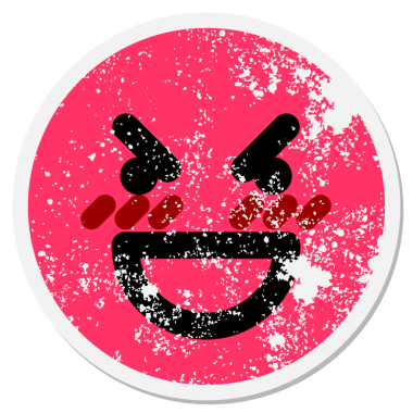 Bir insan tarafından çizilmiş gülen yüz dairesel etiketi.