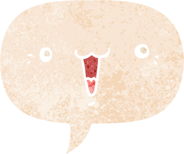 Bir insan tarafından çizilmiş grunge sıkıntılı retro tarzı ile konuşma baloncuğu ile sevimli çizgi film yüzü