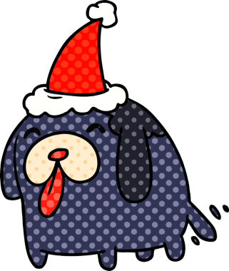 Bir insan tarafından çizilmiş kawaii köpeğinin Noel karikatürü.