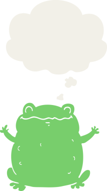 Düşünce baloncuğu olan çizgi film karakurbağası insan tarafından çizilmiş.