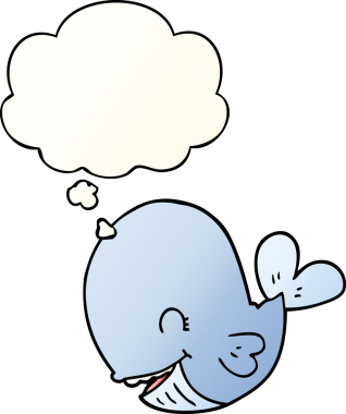 Düşünce baloncuğu olan karikatür balinası bir insan tarafından çizilmiş.