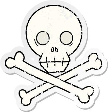 Bir karikatür kafatası ve insan tarafından çizilmiş çapraz kemikler.