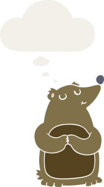 Düşünce baloncuğu olan çizgi film ayısı insan tarafından çizilmiş.