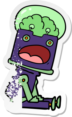 Bir insan tarafından çizilmiş karikatür robotunun sıkıntılı çıkartması.