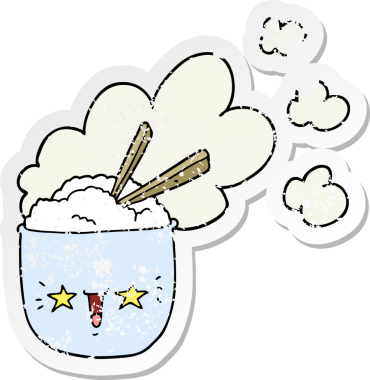 Bir insan tarafından çizilmiş sıcak pirinç kasesinin hüzünlü çıkartması.