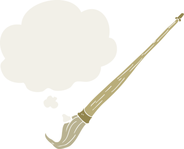 Düşünce baloncuklu karikatür fırçası insan tarafından çizilmiş.