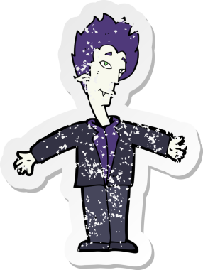 Bir insan tarafından çizilmiş mutlu vampir çizgi filminin gerilimli yapıştırması.