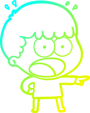 Bir çizgi filmin soğuk gradyan çizimi bir insan tarafından çizilmiş şok edici bir adam.