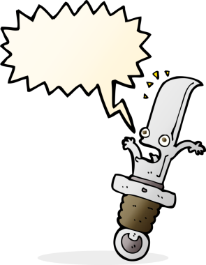 Bir insan tarafından çizilmiş, konuşma balonlu, korkmuş bir bıçak.