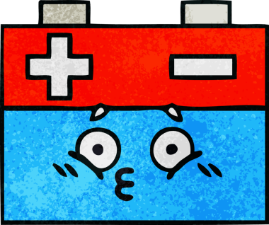 Bir insan tarafından çizilmiş bir araba aküsünün retro grunge desen karikatürü