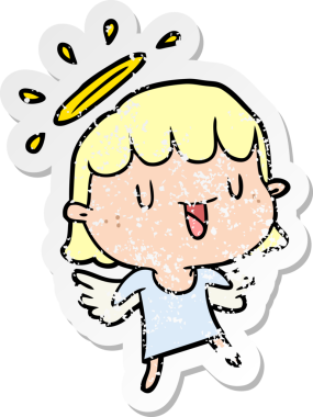 Bir insan tarafından çizilmiş karikatür bir meleğin sıkıntılı çıkartması.