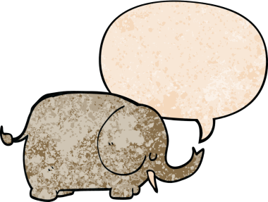 bir insan tarafından çizilmiş eski moda konuşma baloncuklu çizgi film fili.