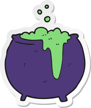 Bir insan tarafından çizilmiş bir karikatür kazanı etiketi.