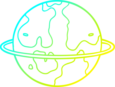 Bir insan tarafından çizilmiş bir uzaylı gezegeninin soğuk çizgi çizimi.