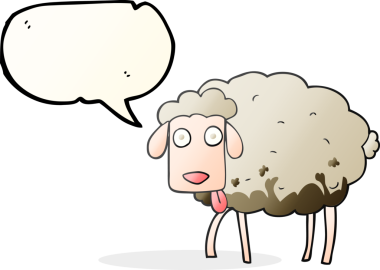 Bir insan tarafından çizilmiş serbest konuşma balonu karikatürü çamurlu koyunlar