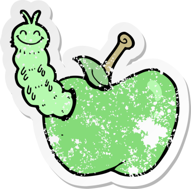 Bir insan tarafından çizilmiş elma yiyen bir çizgi film böceğinin gerilimli yapıştırması.