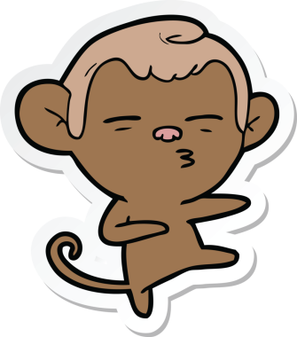 Bir insan tarafından çizilmiş şüpheli bir maymunun çıkartması.