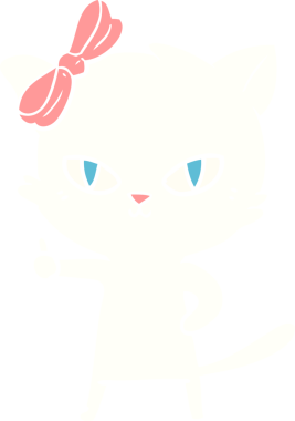 Sevimli düz renkli çizgi film kedisi. Bir insan tarafından çizilmiş baş parmak işareti.