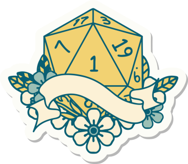 Bir insan tarafından çizilmiş doğal bir d20 zar etiketi.