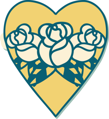 Geleneksel kalp stili dövme çıkartması ve bir insan tarafından çizilmiş çiçekler.