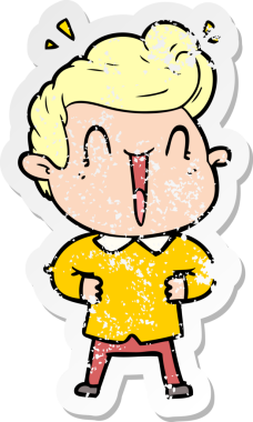 Bir insan tarafından çizilmiş heyecanlı bir karikatür çıkartması.