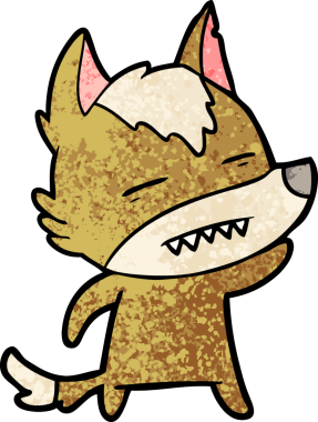 Bir insan tarafından çizilmiş dişleri gösteren bir kurt çizgi filmi.