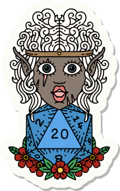 Bir insan tarafından çizilmiş 20 zarlı elf barbar karakterinin çıkartması.