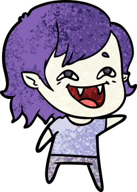 Bir insan tarafından çizilmiş gülen vampir kız çizgi filmi.