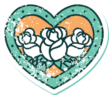 Bir insan tarafından çizilmiş kalp ve çiçeklerin sembolik depresif dövme şekli