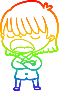 Gökkuşağı gradyan çizgi çizimi Bir insan tarafından yüksek sesle çizilen bir kadın karikatürü