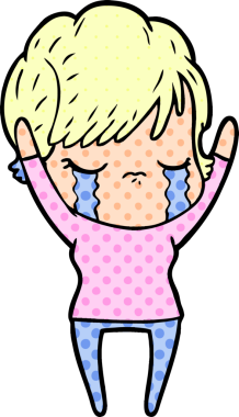 Bir insan tarafından çizilmiş ağlayan çizgi film kadını.