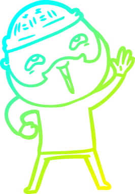 Bir insan tarafından çizilmiş, mutlu, sakallı, çizgi film karakteri.