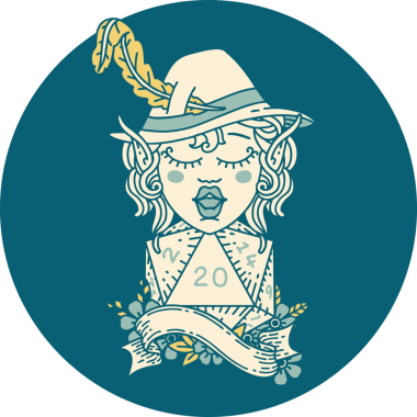 Retro Dövme Tarzı Elf Ozanı Bir insan tarafından çizilmiş doğal yirmi zar atışıyla