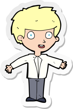 Bir insan tarafından çizilmiş mutlu bir çocuğun çıkartması.