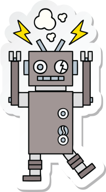 Bir insan tarafından çizilmiş arızalı sevimli bir robot karikatürü çıkartması.