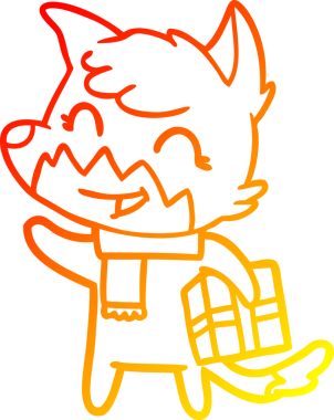 Bir insan tarafından çizilmiş mutlu bir tilkinin sıcak çizgi çizimi